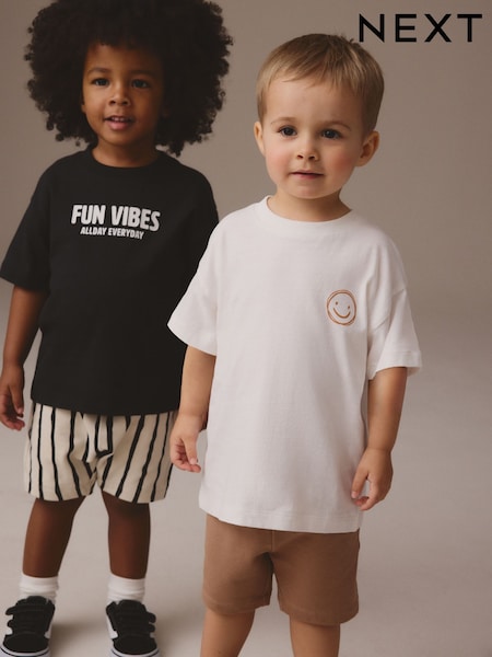 Monochrome Short Sleeve T-Shirts & Joggers Set 2 Pack (3mths-7yrs) (E98605) | £22 - £26