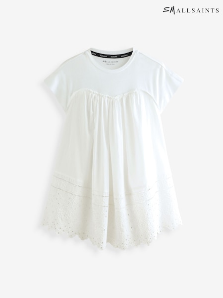 smALLSAINTS White/Broderie Girls Smock Dress (E98615) | £42 - £46