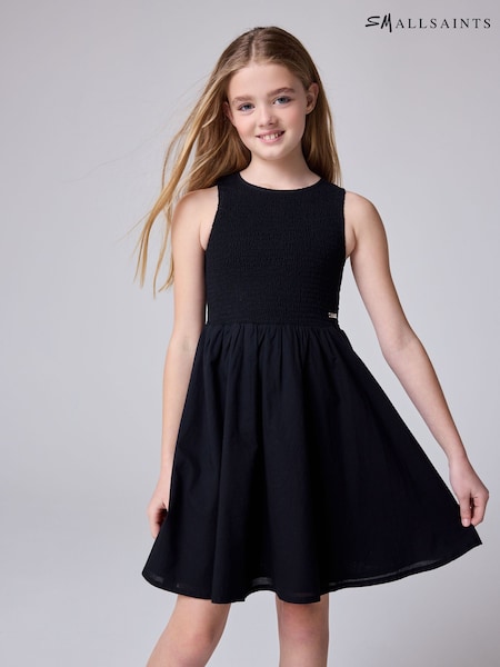 smALLSAINTS Black Ode Smocked Sleeveless 100% Cotton Dress (E98620) | £32 - £36