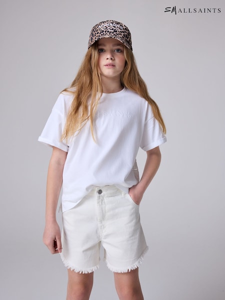 smALLSAINTS Chalk White Girls Astrid High Waisted Denim 100% Cotton Shorts (E98636) | £28 - £32