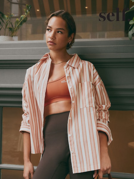 self. Rust Brown Stripe Oversized 100% Cotton Shirt (E98673) | £20