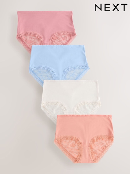 Cream / Apricot / Blush / Blue Midi Full Brief Modal Ultimate Comfort Lace Knickers 4 Pack (E98727) | £19