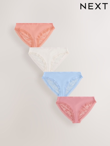 Cream / Apricot / Blush / Blue Brazilian Full Brief Modal Ultimate Comfort Lace Knickers 4 Pack (E98728) | £18