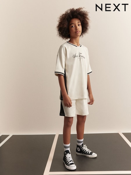 Ecru White Sporty V-Neck Short Sleeve T-Shirt and Shorts Set (3-16yrs) (E98811) | £17 - £25