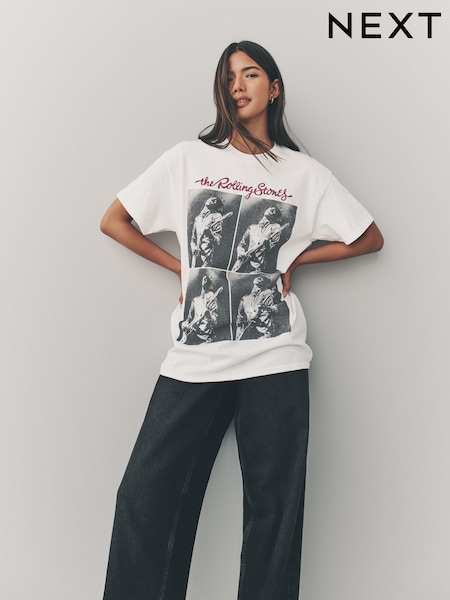 White Offical License 100% Cotton Graphic Rolling Stones Band Short Sleeve T-Shirt (E98814) | £26