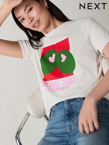 Ecru Marl 100% Cotton Pun Graphic Short Sleeve T-Shirt (E98826) | £20