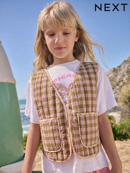 Oatmeal Gingham Waistcoat And T-Shirt Set (3-16yrs) (E98838) | £26 - £36