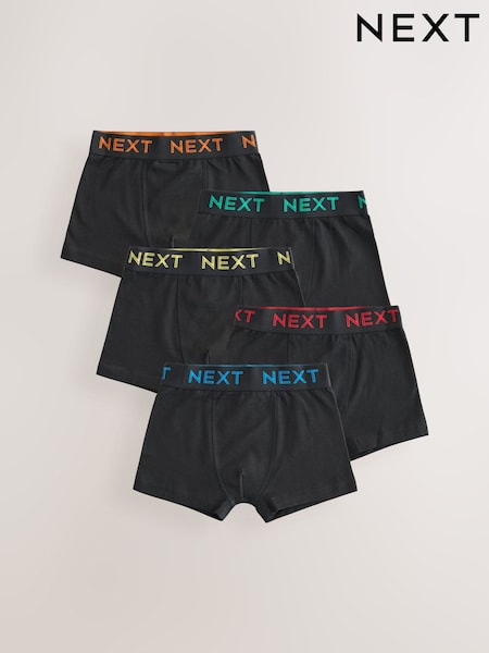 Black with colour waistband Trunks 5 Pack (1.5-16yrs) (E98840) | £14 - £19