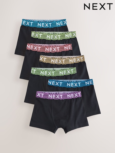 Black With Bright Waistband Trunks 7 Pack (2-16yrs) (E98846) | £19 - £24