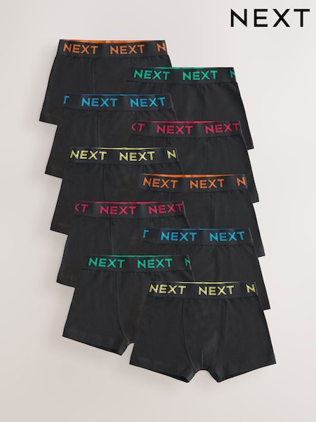 Black with colour waistband Trunks 10 Pack (1.5-16yrs) (E98859) | £27 - £32