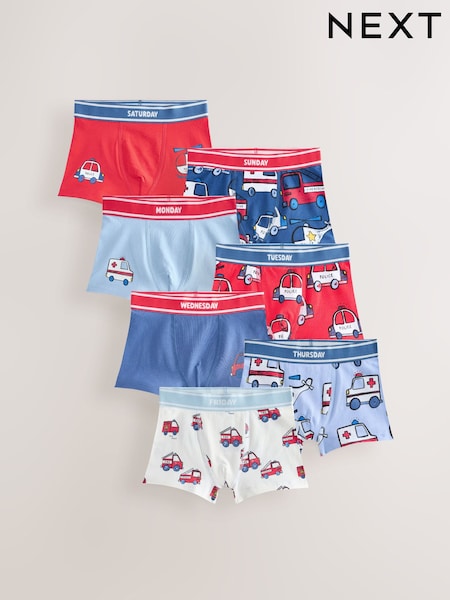 Emergency Vehicle Print Boxers Trunks 7 Pack (1.5-16yrs) (E98866) | £19 - £21