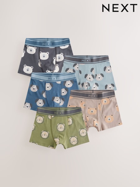 Blue/Green Animal Print Boxers Trunks 5 Pack (1.5-12yrs) (E98870) | £14 - £15