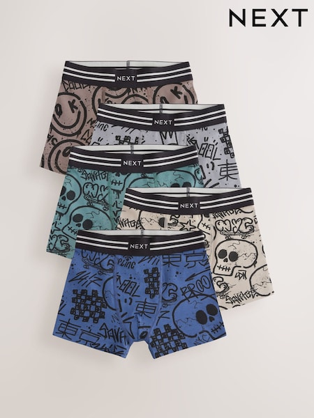 Grafitti Skull Print Trunks 5 Pack (2-16yrs) (E98871) | £14 - £19
