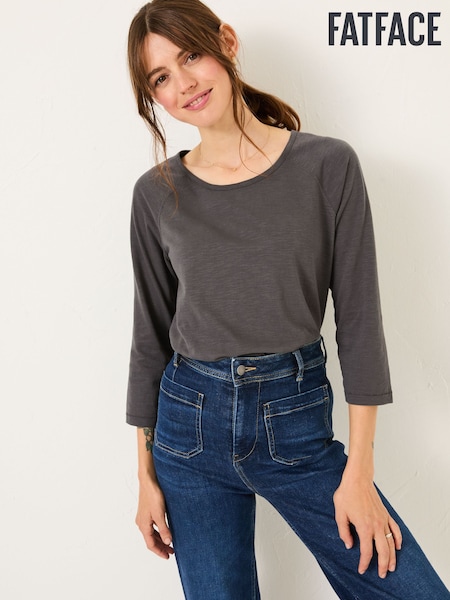 FatFace Ava Charcoal Grey 100% Cotton 3/4 Sleeve T-Shirt (E98932) | £28