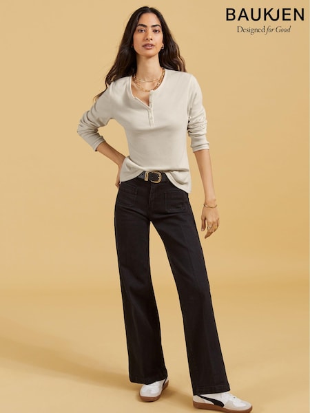 Baukjen 100% Cotton Henley White Top (E99014) | £59