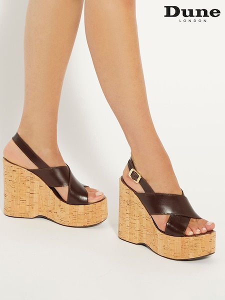 Dune London Brown Kaiden Chunky Cork Wedge Sandals (E99061) | £99