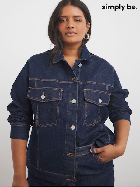 Simply Be Blue Indigo Contrast Stitch Boxy Denim Jacket (E99070) | £42