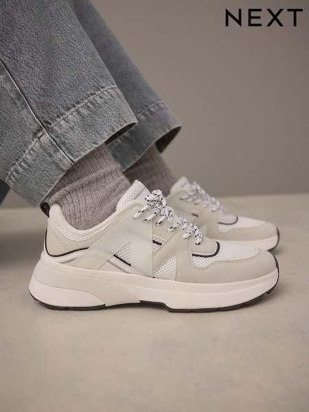 Neutral Forever Comfort® Chunky Sole Mesh Detail Lace-Up Trainers (E99228) | £49