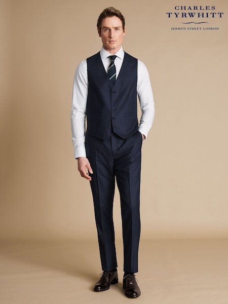 Charles Tyrwhitt Blue Adjustable Fit End on End Travel Suit: Waistcoat (E99294) | £90