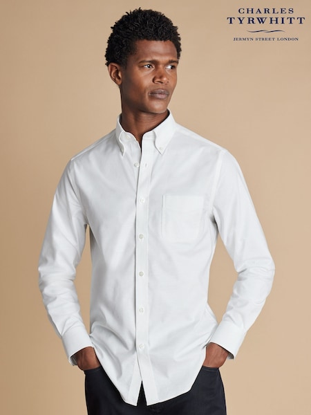 Charles Tyrwhitt White Slim Fit Plain Button Down Non Iron Stretch Oxford Shirt (E99296) | £70