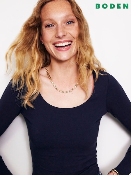 Boden Blue Double Layer Scoop Long Sleeve T-Shirt (E99415) | £35