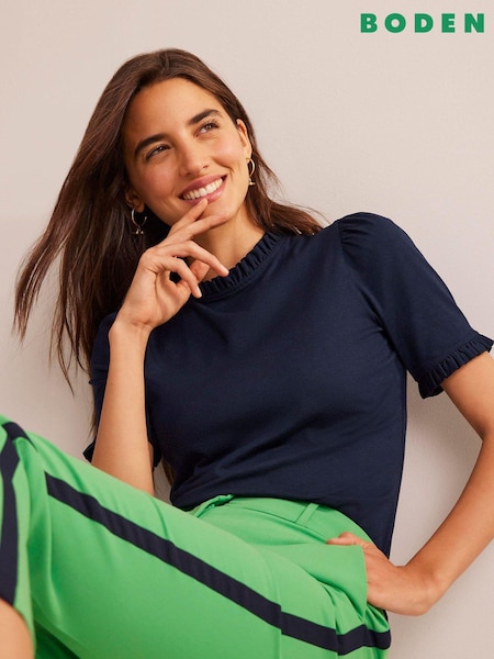 Boden Light Blue Supersoft Frill Detail T-Shirt (E99455) | £28