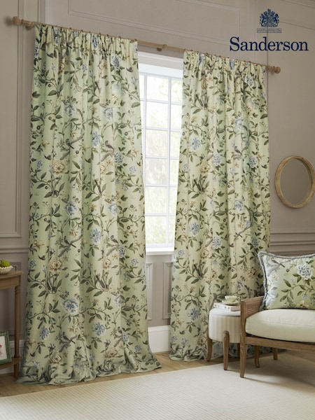 Sanderson Sage Porcelain Garden Matt Velvet Pencil Pleat Curtains (E99478) | £80 - £200