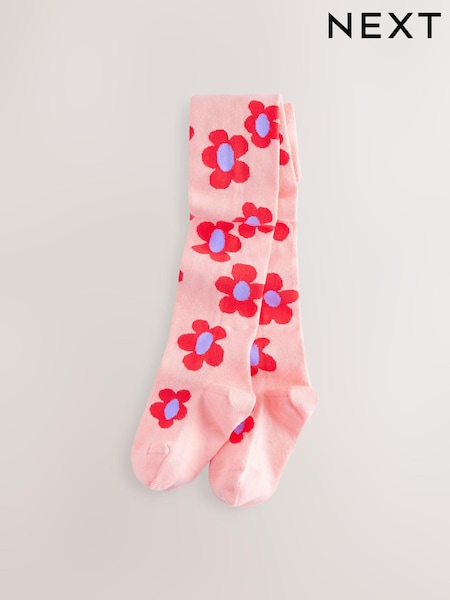 Pink Cotton Rich Flower Print Tights (E99479) | £5 - £6