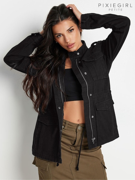 PixieGirl Petite Black 100% Cotton Utility Jacket (E99528) | £50