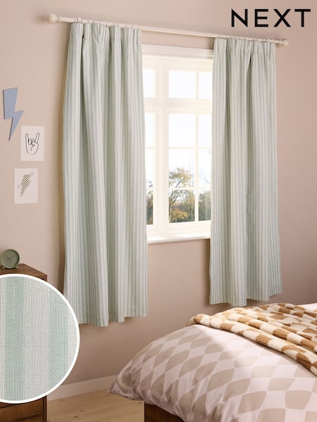 Sage Stripe Pencil Pleat Blackout Curtains (E99883) | £55 - £95