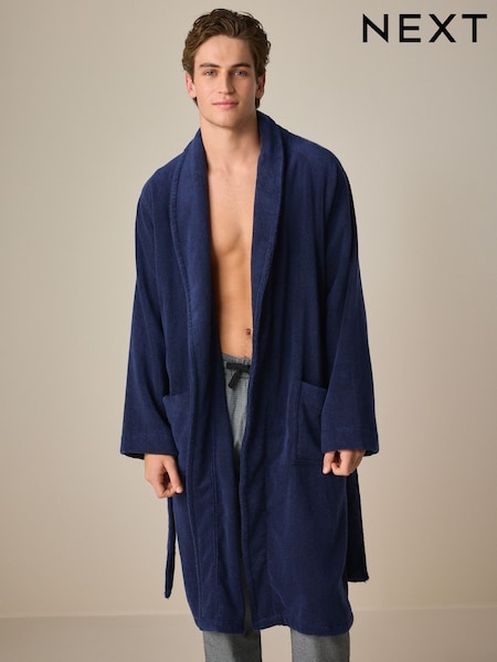 Navy Blue 100% Cotton Premium Towelling Dressing Gown (E99959) | £60