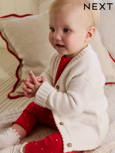 Cream Embroidered Bow Baby Cardigan (0mths-2yrs) (F00021) | £12 - £14