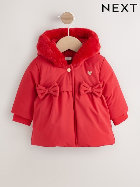 Red Bow Puffer Baby Jacket (0mths-2yrs) (F00027) | £23 - £25