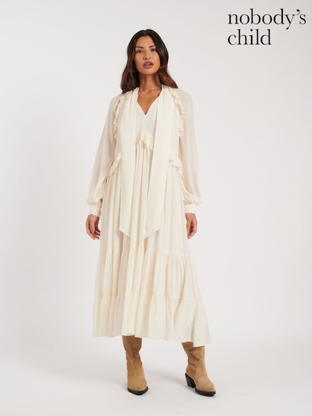 Nobodys Child Cream Boho Ruffle JoJo Midi Dress (F00040) | £150