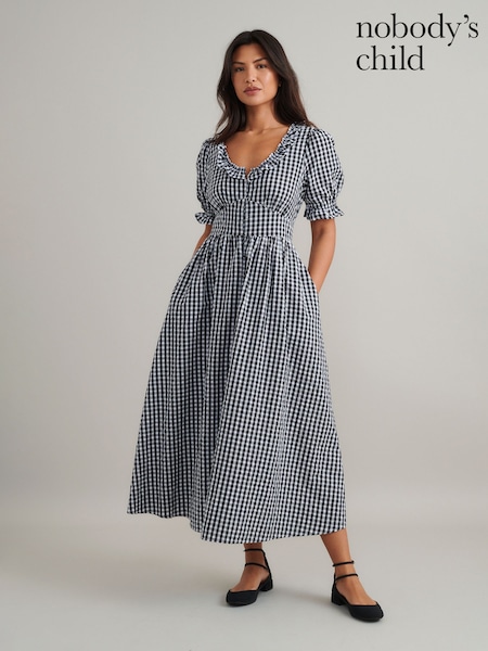 Nobodys Child Black Flossie Seersucker Gingham Midi Dress (F00046) | £89