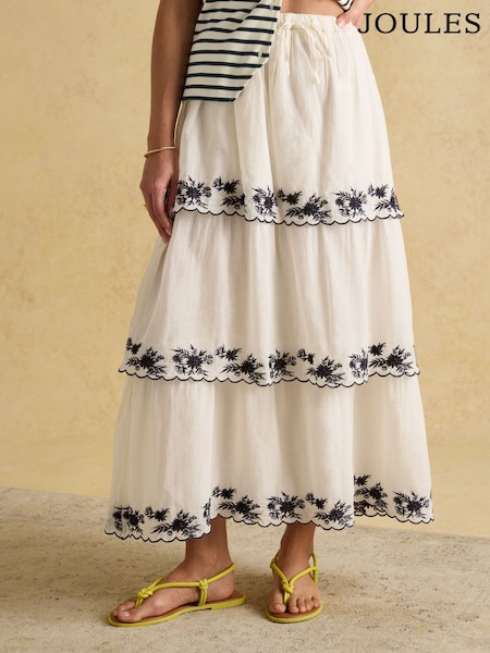 Joules Tiered Cream Midi Skirt (F00105) | £65