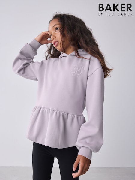 Baker by Ted Baker Lilac Purple Premium Bubble Hem Peplum Hoodie (F00163) | £32 - £37