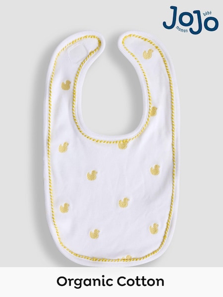 JoJo Maman Bébé White 100% Organic Cotton Duck Embroidered Bib (F00200) | £7