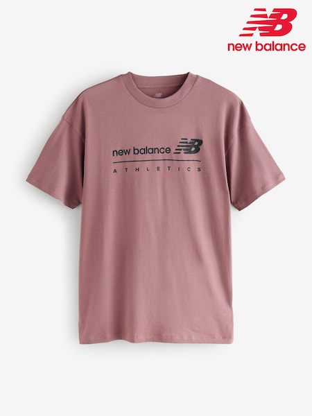 New Balance Brown Mens Linear Heritage Graphic Print T-Shirt (F00238) | £32