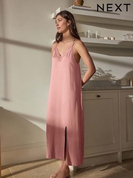 Pink Lace Detail Maxi Slip (F00373) | £32
