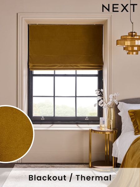 Gold Dark Ready Made Blackout Matte Velvet Roman Blind (F00397) | £40 - £100