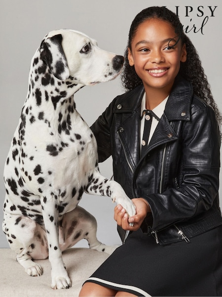 Lipsy Black Croc PU Biker Jacket (5-16yrs) (F00399) | £38 - £46