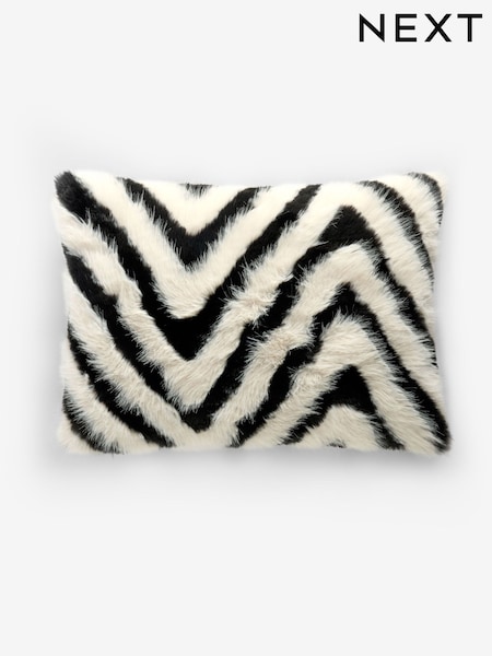 Black/White 40 x 59cm Zig Faux Fur Cushion (F00405) | £22