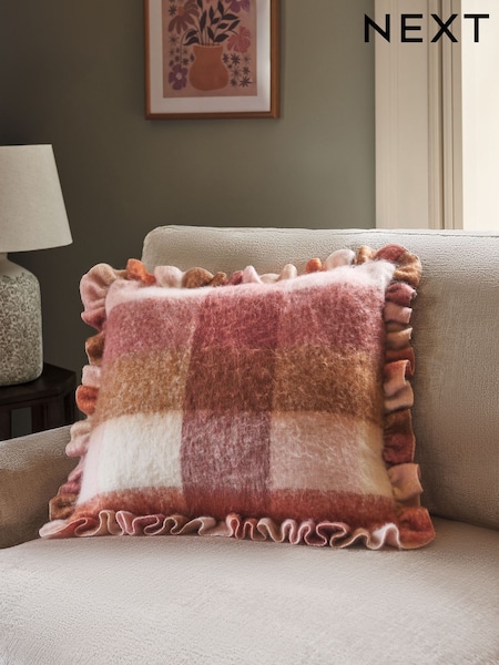 Orange 50 x 50cm Check Frill Edge Cushion (F00431) | £22