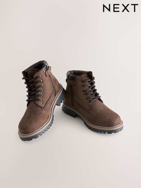 Chocolate Brown Standard Fit (F) Leather Lace Up Work Boots (F00443) | £36 - £43