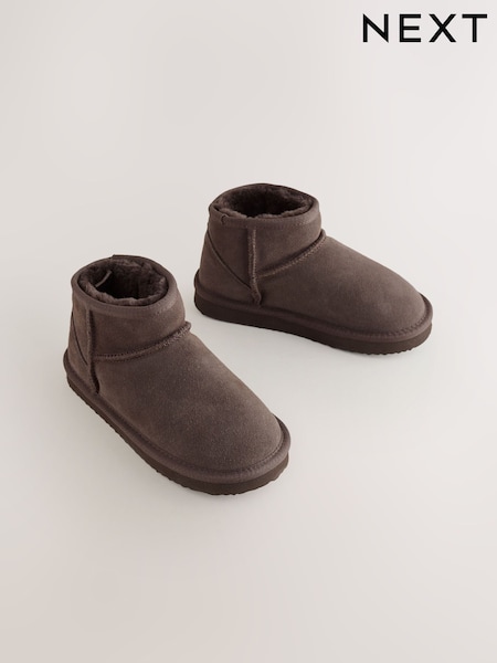 Chocolate Brown Suede Warm Lined Ankle Slipper Boots (F00486) | £19 - £23