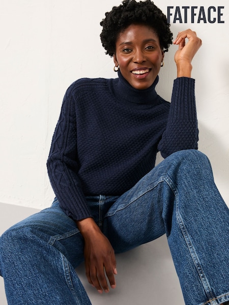 FatFace Freida Navy Turtle Neck Knitted Jumper (F00541) | £52