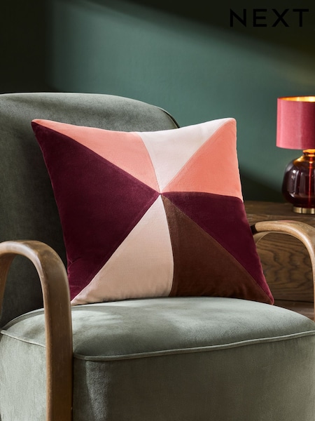 Burgundy Red 50 x 50cm Multi Patchwork Velvet Cushion (F00584) | £24