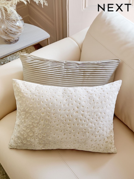 Natural 40 x 59cm Cut Velvet Floral Print Cushion (F00593) | £20