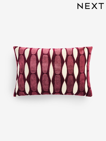 Burgundy Red 40 x 59cm Cut Velvet Geo Cushion (F00603) | £28